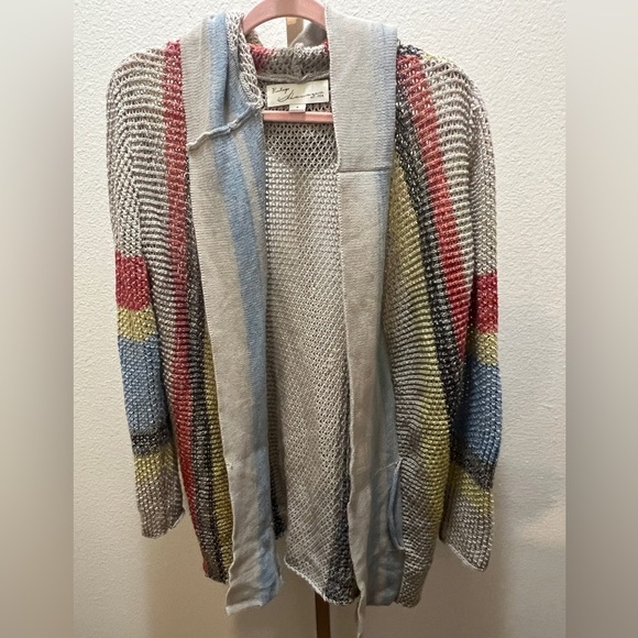 Vintage Havana Sweaters - Vintage Havana Striped blue,red,& yellow Baja Knit Summer Sweater Small